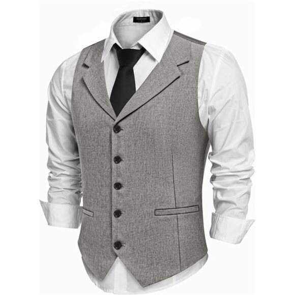 Men's Suit Vests Slim Fit Waistcoat Formal Vest light Grey - Picture 1 of 6